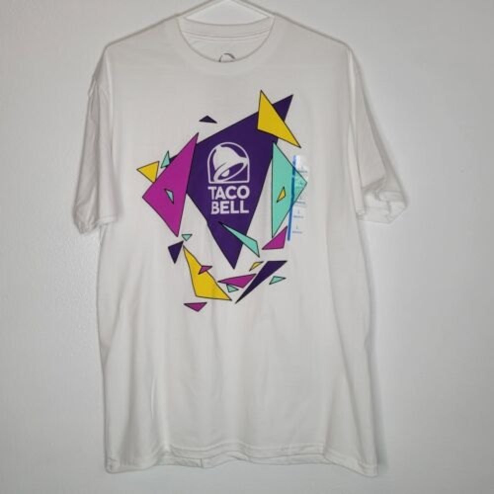 Taco Bell Tee White Men's Large 80s Retro Color Shapes T-Shirt